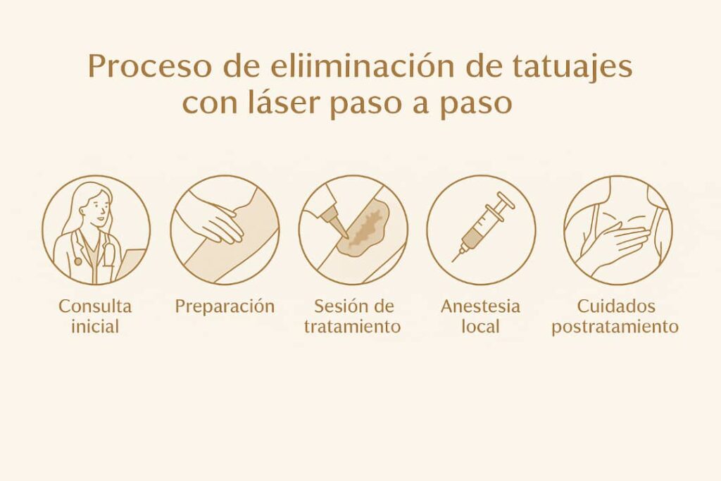 Infografía paso a paso del proceso de eliminación de tatuajes con láser en Waydimar Sthetic Solution Vega Alta