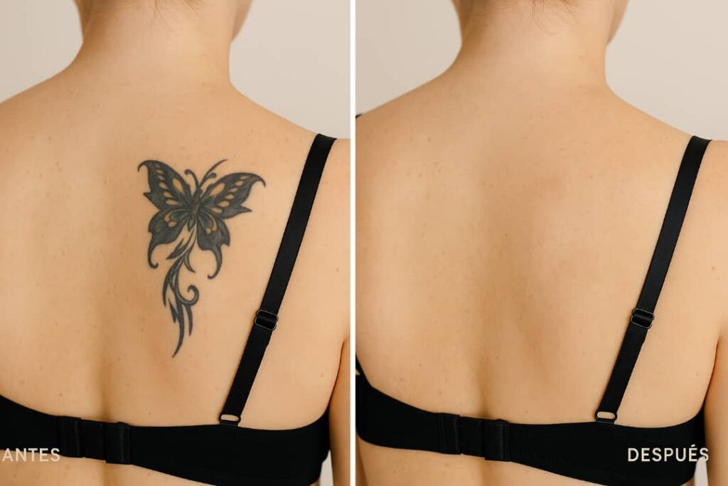 comparación antes y después del tratamiento de eliminación de tatuajes con láser en Waydimar Sthetic Solution Vega Alta