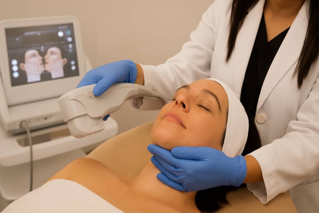 Profesional médico estético aplicando tratamiento HIFU Facial en estética Waydimar Sthetic Solution Vega Alta