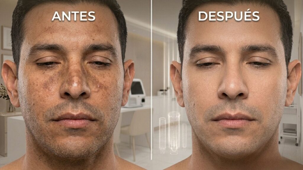 Resultados reales de antes y después en paciente masculino para eliminar melasma y manchas solares con Láser CO2 en Waydimar Sthetic Solution, Vega Alta