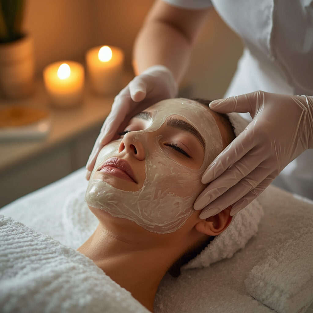 Limpieza facial profunda con mascarilla hidratante realizada por un profesional en clínica estética en Vega Alta.