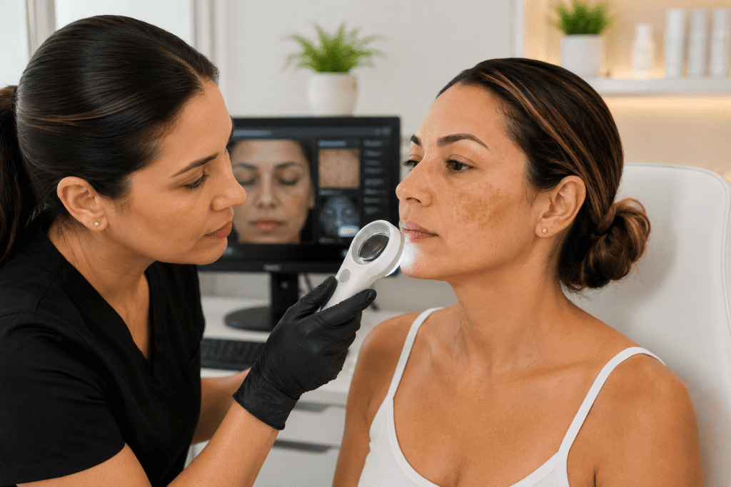 Evaluación profesional del melasma antes de seleccionar el tratamiento más adecuado.