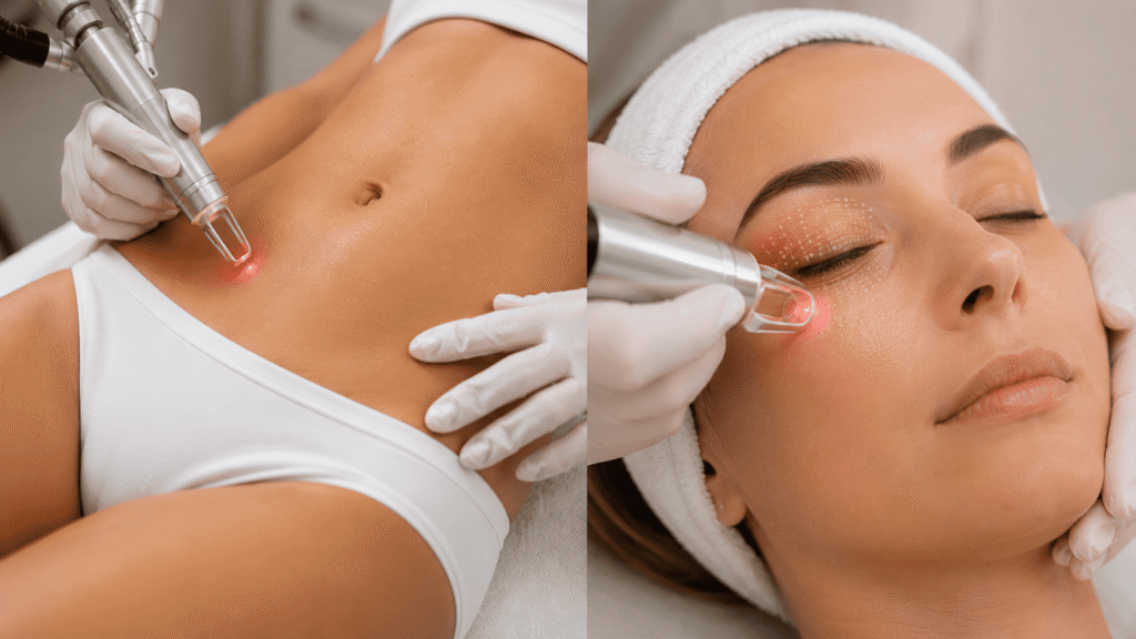 Tratamiento con láser CO2 fraccionado en abdomen y párpados superiores e inferiores para mejorar la textura, firmeza y apariencia de la piel.