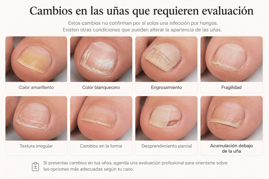 Cambios de color grosor y textura en uñas que requieren evaluación