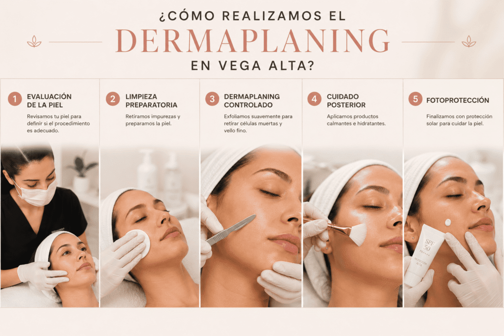Proceso profesional de dermaplaning en Vega Alta con evaluación y preparación de la piel