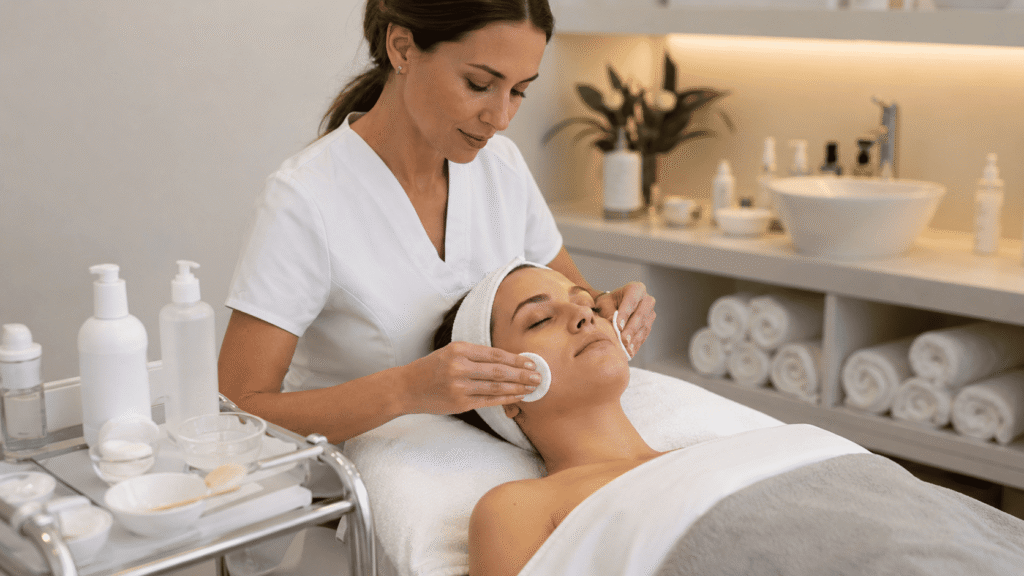 Proceso de limpieza facial profunda en Vega Alta con higiene, preparación y cuidado profesional de la piel